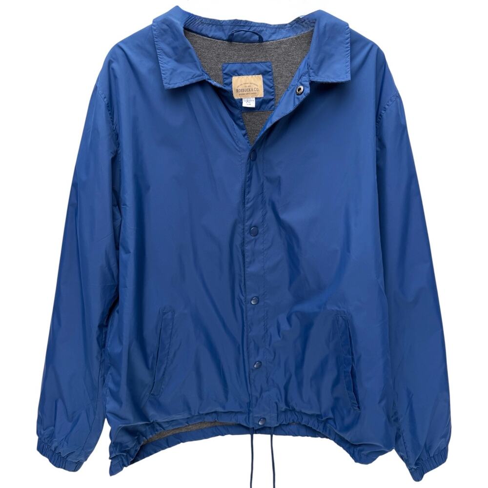 Roebuck & Co Coach Jacket Mens XL Blue Snap Front Lightweight Windbreaker